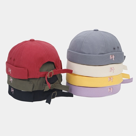 Retro Docker Hat Brimless Canvas Cap With Lit Embroidery Adjustable Streetwear Miki Hat For Men Women