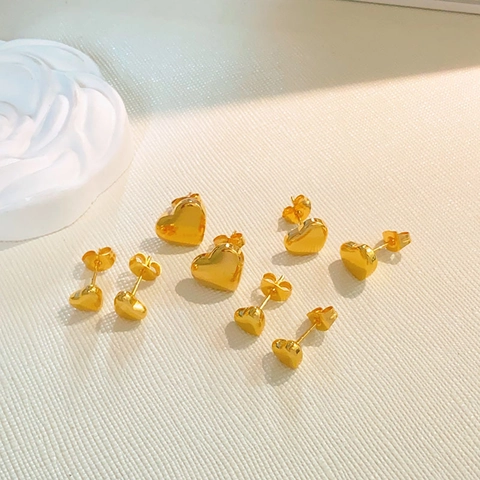 Minimalistische Titanstahl 3D Herz Ohrstecker Für Damen Einfache Mode Goldene Solide Herz Ohrringe Täglicher Schmuck Geschenk
