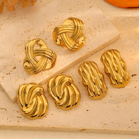 Geometric Twisted Stud Earrings Stainless Steel Gold Plated Knotted Design Fashion Vintage Jewelry Women With Earring Post