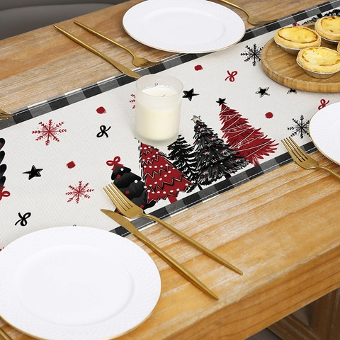 Chemin De Table Noël Polyester Texture Lin Fête Festif Cuisine Salle À Manger Décor De Table Motifs De Noël