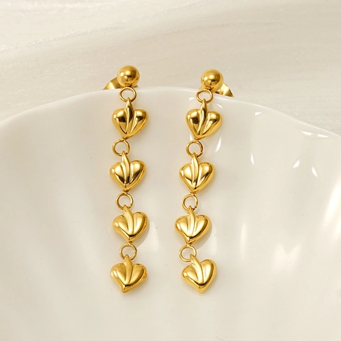 Mode 18K Vergoldete Edelstahl Herz Hänger Ohrringe Trendiger Mehrlagiger Liebe Quasten Drop Schmuck Für Frauen