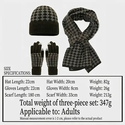 Gorro Bufanda Y Guantes Táctiles De Punto Cálidos Para Invierno Acrílico Patrón De Rombos Accesorio Casual