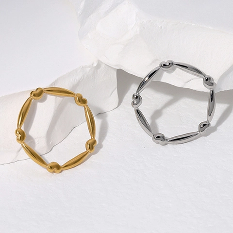 Anello In Acciaio Inossidabile Cuore Placcato Oro 18K Minimalista Dolce Carino Fascia Vuota Per Donna Non Sbiadisce Estetica