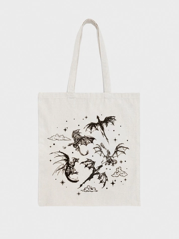 Bolso De Lona Con Ilustración De Dragón Para Amantes De Los Libros Inspirado En Novelas De Fantasía De Algodón Reutilizable