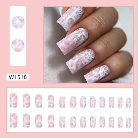 White Crackle Marble Press On Nails Square Full Cover ABS Plastic Fake Nails For Women Elegant