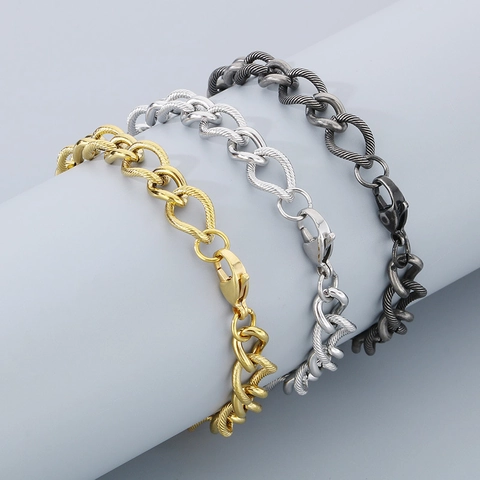 Men Stainless Steel Curb Link Chain Necklace And Bracelet Fashion Casual Jewelry Gold Silver Black Color Gift