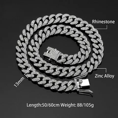 Collar de Cadena Cubana Hip Hop para Hombre Mujer con Diamantes de Imitación Joyería de Aleación de Zinc Oro Plata Oro Rosa