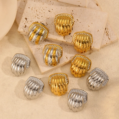 Orecchini A Lobo Vintage A Forma Di Conchiglia Cuore Acciaio Inossidabile Placcato Oro 18K Strass Künstliche Perle Gioielli Donna