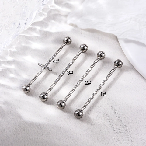 Orecchino Barbell Industriale Acciaio Inossidabile Zirconia Croce Punk Gioielli Piercing Corporeo Barra Lunga Per Donna Uomo