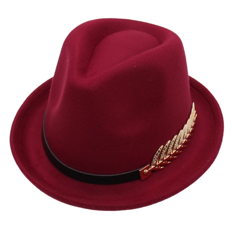 Cappello Fedora Elegante Berretto Jazz In Feltro Vintage Con Spilla A Foglia Di Metallo E Nastro Nero Unisex