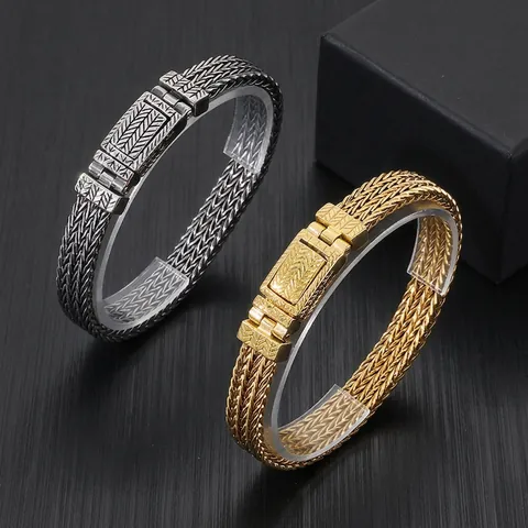 Men Stainless Steel Woven Chain Bracelet Wheat Grain Keel Link Punk Rock Trendy Jewelry