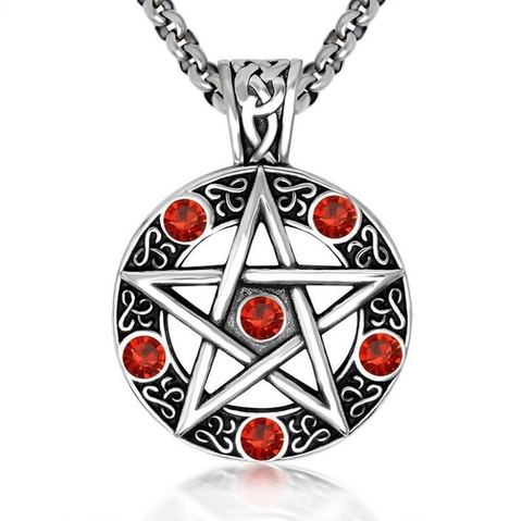Collana Pendente Pentacolo di Satana Gotica in Acciaio Inossidabile con Nodi Celtici e Strass Gioielli Misteriosi per Uomo Donna