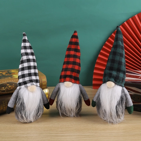 Ornements De Gnome De Noël Chapeau À Carreaux Poupée Sans Visage Tomte Peluche Nordique Fait À Main Père Noël Elfe Décorations De Table