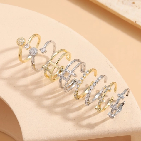 Anello Regolabile In Rame Con Croce E Zirconia Gioielli Di Moda Minimalisti Per Donna Stile Elegante
