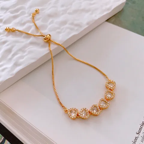 Hart Verstelbare Armband Koper Verguld Met Zirkoon Roze Wit Edelsteen Schuifsluiting Luxe Sieraden Voor Vrouwen
