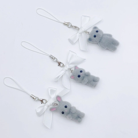 Porte-Clés Animal Floqué Mignon Avec Nœud Ruban Style Y2K Chat Lapin Ours Charme De Sac Pendentif Téléphone Nouveauté