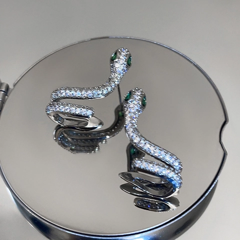 Orecchini A Forma Di Serpente Con Perno In Argento Rame Zircone Bianco Occhi Verdi Gioielli Chic Per Donna
