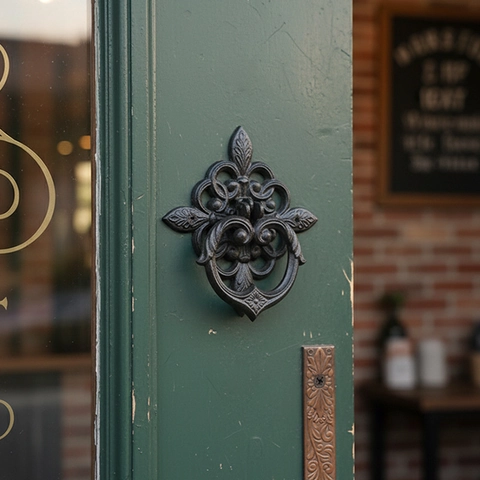Vintage Cast Iron Door Knocker Retro European Fleur De Lis Scroll Relief Wall Mounted Handle Garden Entry Decor