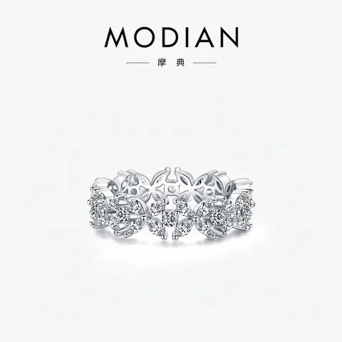 Anello Quadrifoglio Con Foglie Floreali Argento Sterling 925 Zirconia Scintillante Castone Pavé Gioielli Di Moda