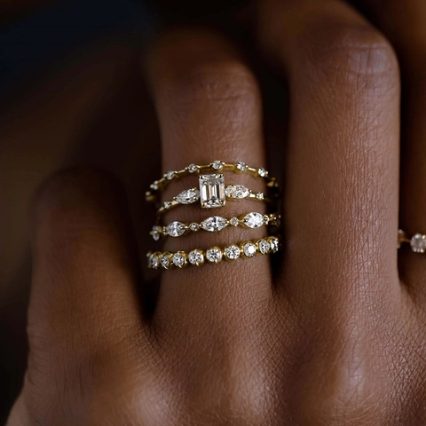 Stackable Rings Brass Zircon Emerald Marquise Round Cut Cubic Zirconia Geometric Elegant For Women