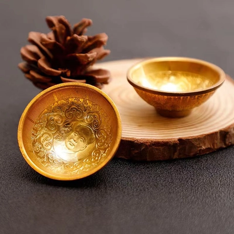 Mini Decorative Gold Bowl Alloy Double Fish Embossed Traditional Chinese Style Prosperity Feng Shui Home Office Ornament Gift