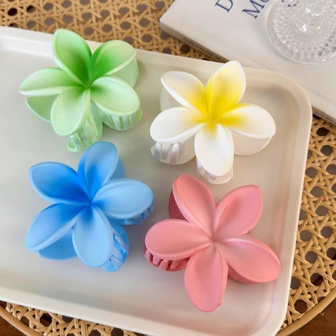 Plumeria Flower Hair Claw Clip Matte Acrylic Resin Shark Hairpin Summer Beach Vacation Accessory For Women Girls