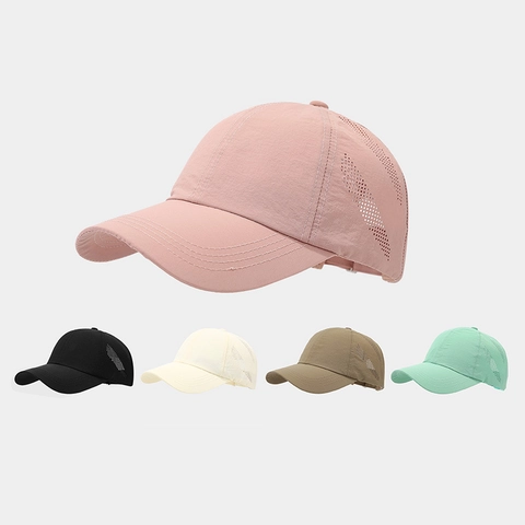 Baseball Cap Quick Dry Polyester Breathable Laser Cut Holes Waterproof Curved Brim Adjustable Solid Color Minimalist Hat