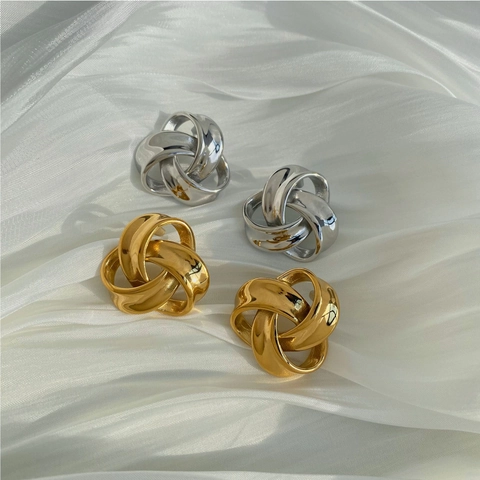 Pendientes De Nudo De Acero Inoxidable Geométricos Trenzados Studs Mujeres Minimalista Lujo Ligero Joyería Bañada En Oro