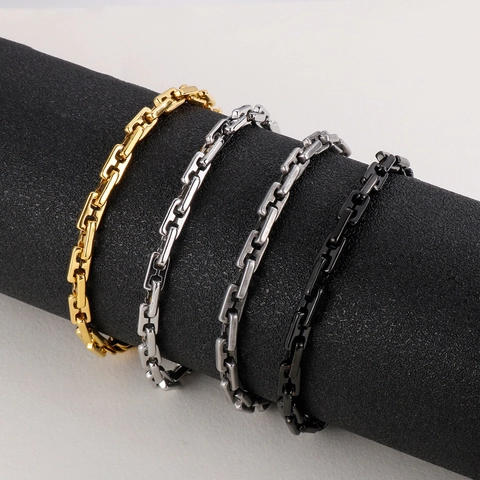 Collar Y Pulsera De Acero Inoxidable Minimalista Cadena De Eslabones Rectangulares Para Hombres Estilo Punk Hip Hop