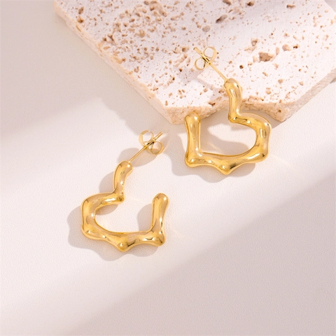Herz Ohrringe Edelstahl Unregelmäßige Geometrische Wellenstruktur Französischer Stil Minimalistischer Modeschmuck Damen