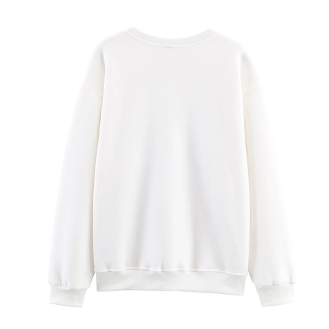Sweatshirt Femme Col Rond Mélange Coton Manches Longues Imprimé Artistique Abstrait Métallique Streetwear Pullover Blanc
