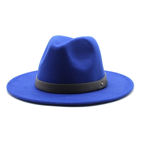 Fedora Hat Cotton Polyester Felt Wide Flat Brim Vintage British Style Solid Color Belt Rivet Unisex