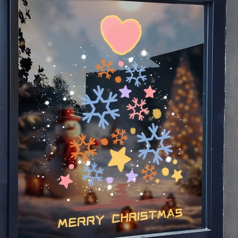 Christmas Window Sticker PVC Static Film Colorful Snowflake Tree Double Sided UV Print Festive Glass Decor No Glue