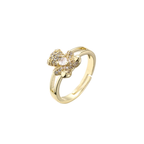 Schattige Beer Hart Ring Goud Verguld Koper Met Zirkonia Micro Pave Verstelbaar Open Mode Sieraden Voor Dames