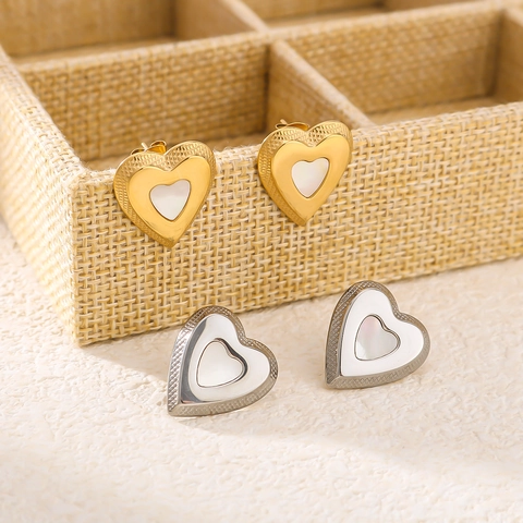 Pendientes En Forma De Corazón Acero Inoxidable Chapado En Oro De 18K Concha Blanca Nácar Joyería De Moda Para Mujeres