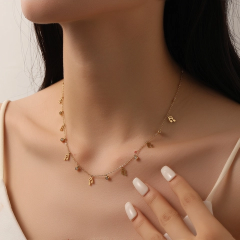 Stainless Steel Pendant Necklace Rhinestone Butterfly Snowflake Musical Note Crown Key For Women Gold Plated Jewelry