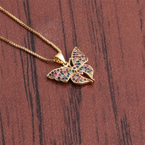 Bunter Zirkonia Schmetterling Schildkröte Seepferdchen Rochen Anhänger Halskette Kupfer Box Kette Mode Schmuck Damen