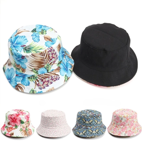 Bob Réversible Coton Imprimé Fleuri Double Face Été Plage Protection Solaire Voyage Pliable Extérieur
