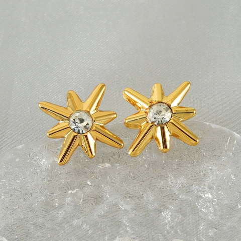 Octagram Stud Earrings Zircon Stainless Steel 18K Gold Plated North Star Fashion Jewelry For Women