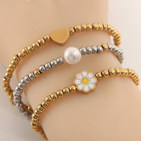Pulseras De Flores En Forma De Corazón Retro De Acero Inoxidable 304