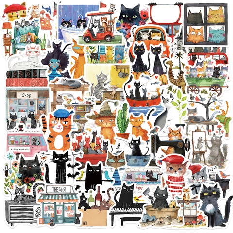 Cartoon Kunst Katze Graffiti Aufkleber Wasserdichte PVC Matte Decals Für Laptop Skateboard Gitarre Handyhülle DIY Dekorative Aufkleber