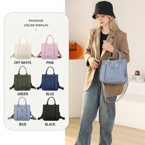 Borsa Tote Da Donna In Nylon Grande Capacità Borsa A Tracolla Mano Resistente All'acqua Casual Quotidiana Versatile
