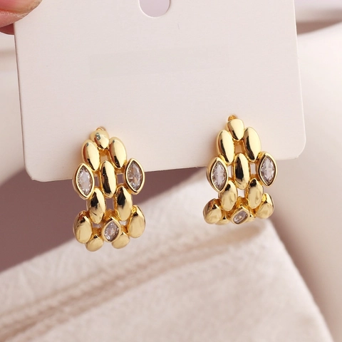 Geometric C-Shape Zircon Earrings 18K Gold Plated Copper Heart Oval Star Moon Studs For Women Trendy Elegant Jewelry
