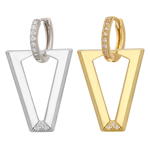 Messing Koper Micro Pave Strass Geometrische V-Vorm Driehoek Drop Oorbellen Voor Vrouwen Mode Elegante Sieraden Accessoire