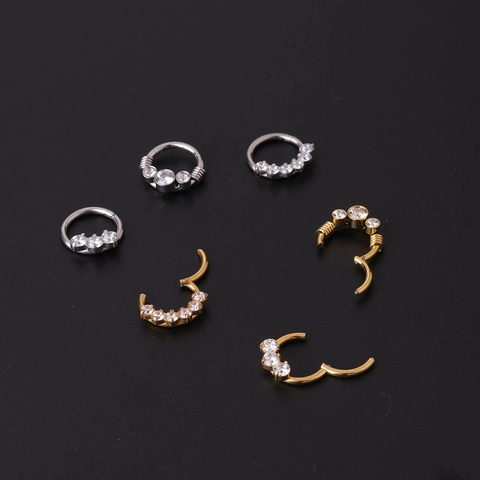 Stainless Steel Zircon Nose Ring Septum Clicker Seamless Hinged Segment Hoop Helix Piercing Jewelry Geometric Women