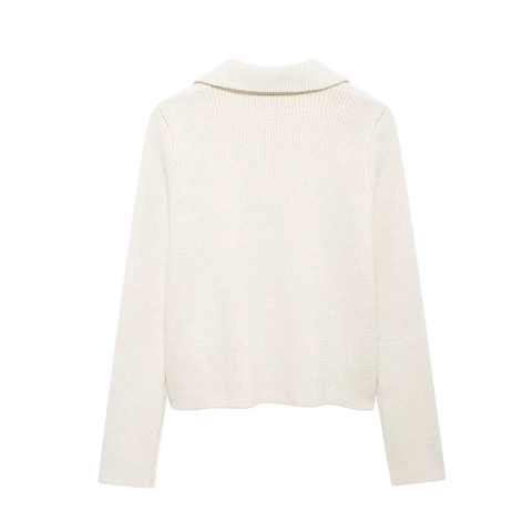 Damen Strickcardigan Mit Reverskragen Zweireihig Langarm Taschen Elegant Einfarbig Weiß
