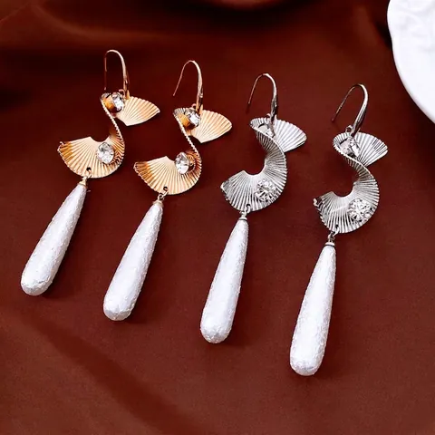 Orecchini Pendenti Vintage A Spirale In Lega Con Strass Perla Artificial Di Cotone E Perno In Acciaio Per Donna Stile Elegante