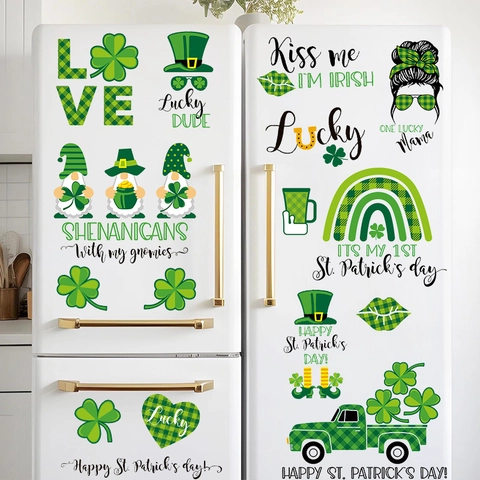 St Patrick's Day Window Clings Clover Shamrock Gnomes Wall Stickers PVC Festive Decor For Home Party Windows Glass Set