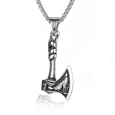 Vintage Viking Hache Tête de Loup Pendentif Collier Alliage Bouclier Totem Collier Avec Acier Inoxydable Chaîne à Perles Carrées Punk Gothique Bijoux Pour Hommes Femmes