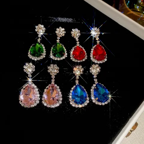 Tropfenohrringe Für Damen Mit Strass Kupfer Inlay Und Silber Ohrstecker Vintage Court Stil Elegantes Accessoire